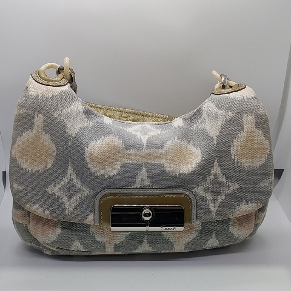 Coach Kristin Ikat Op Art Hobo bag‎ sparkle silver-gray print & gold strap - Picture 1 of 8